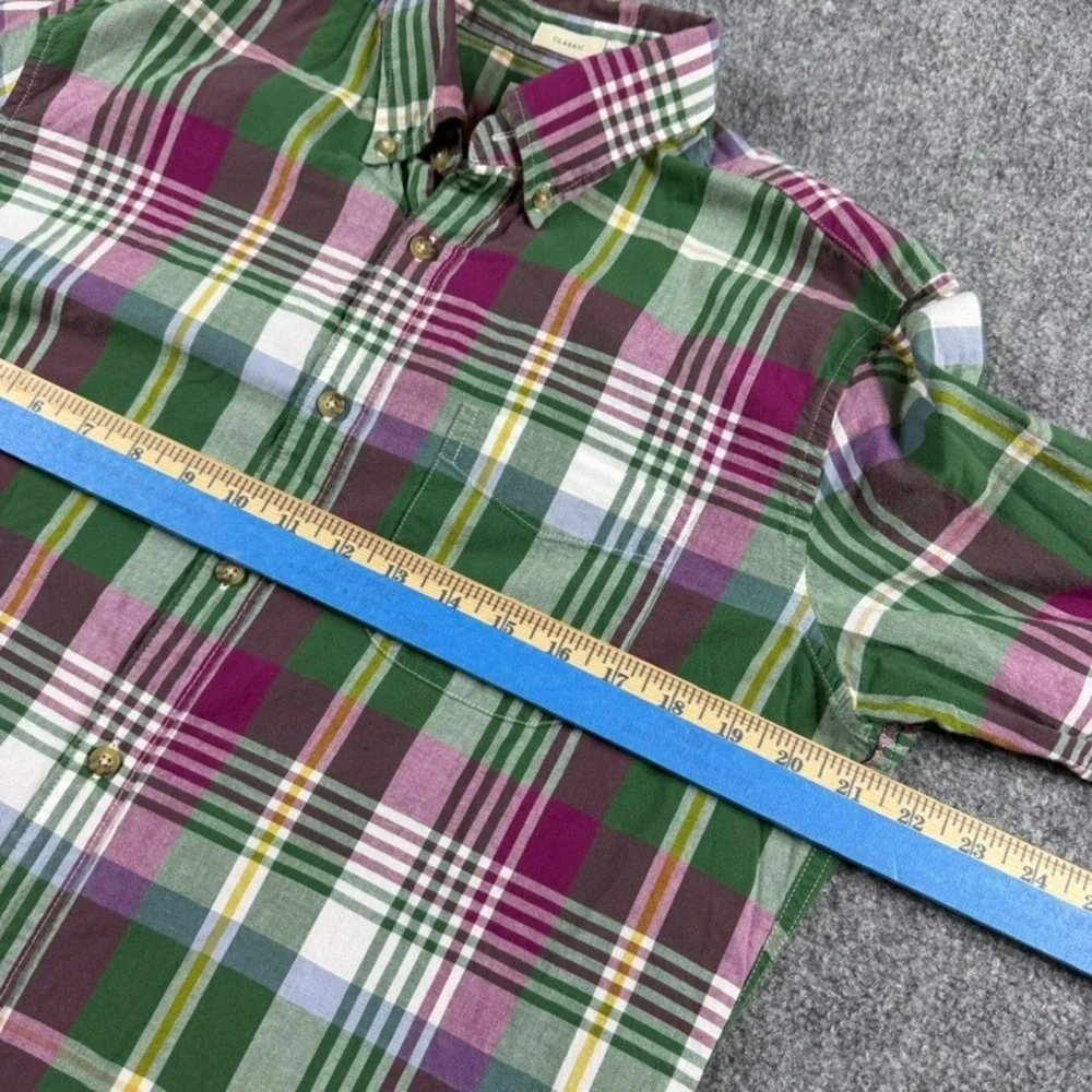 J. Crew Indian Madras Shirt Mens Medium Green Plaid Classic Fit Button Down